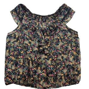 Miss Lili Womens 3X Floral Sheer Ruffle Bubble Hem Blouse Black Boho Fairycore